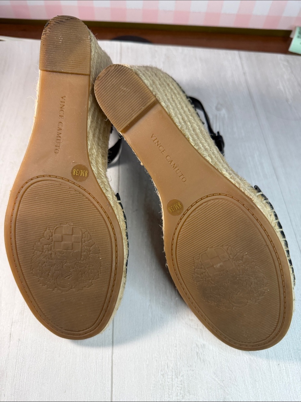 Vince Camuto Black Leather Espadrille Wedge Sandal with Ankle Strap - Picture 11 of 15